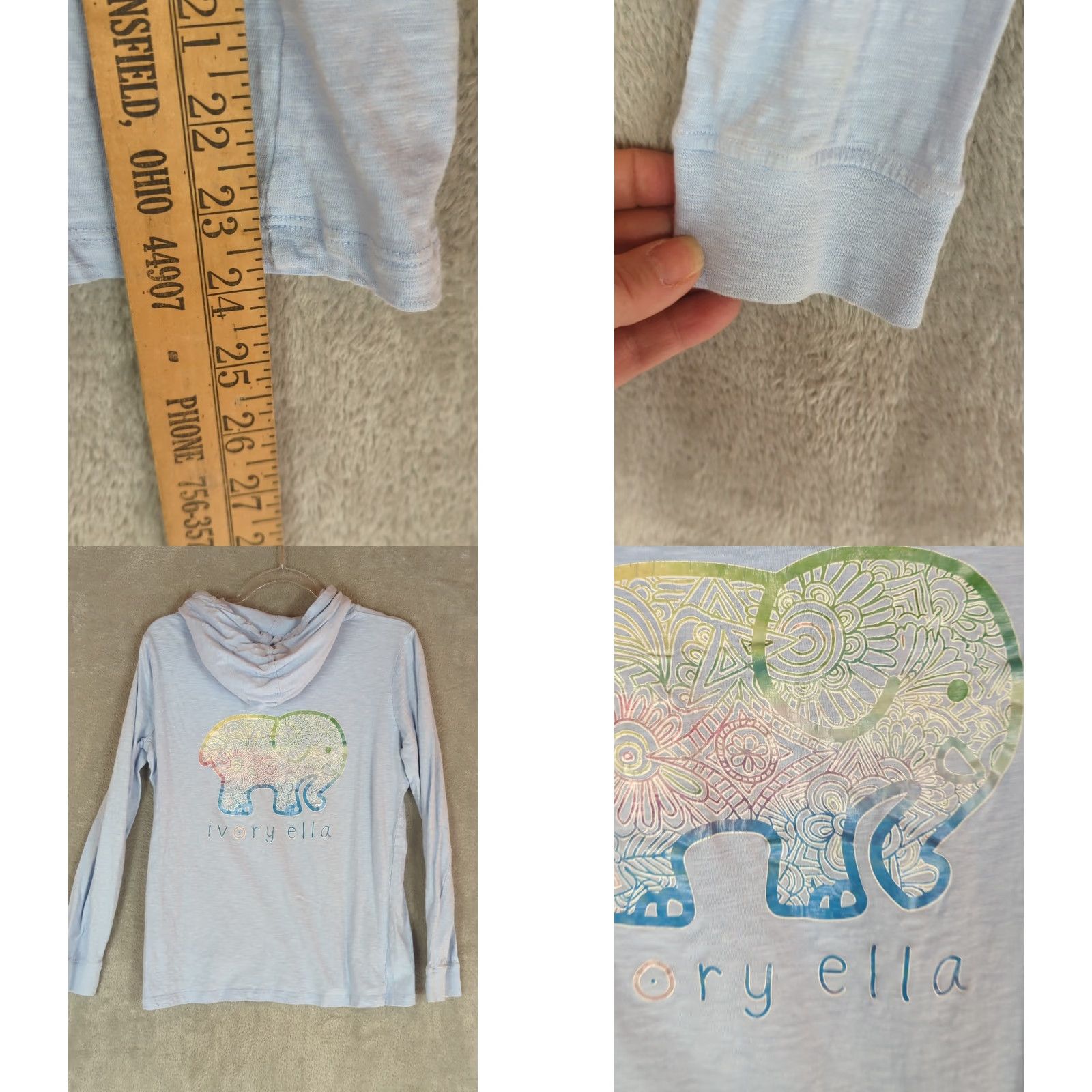 Vintage Ivory Ella Blue Long Sleeve T-Shirt Hoodie M Women Casual Beachy 100% Cotton Jersey Solid Size M / US 6-8 / IT 42-44 - 8 Thumbnail