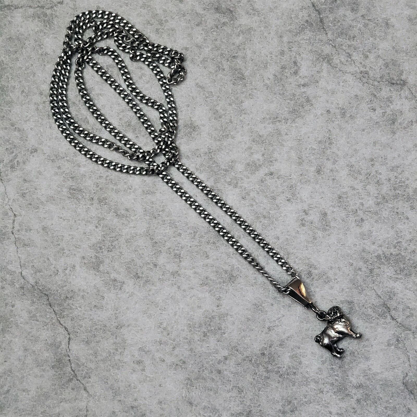 Vintage Esquivel & Fees .925 StSi Hand Cast Pug Charm 24" StSt Chain Size ONE SIZE - 3 Thumbnail