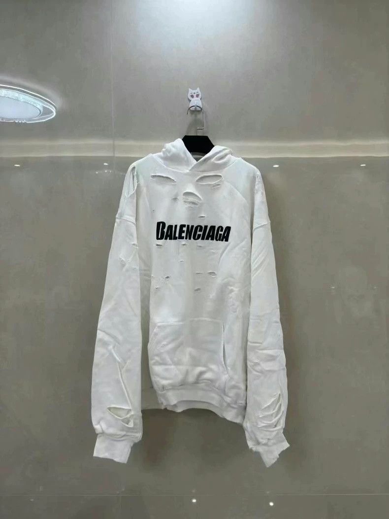 Balenciaga Balenciaga White Big Hole Letter Hoodie Size US S / EU 44-46 / 1 - 1 Thumbnail