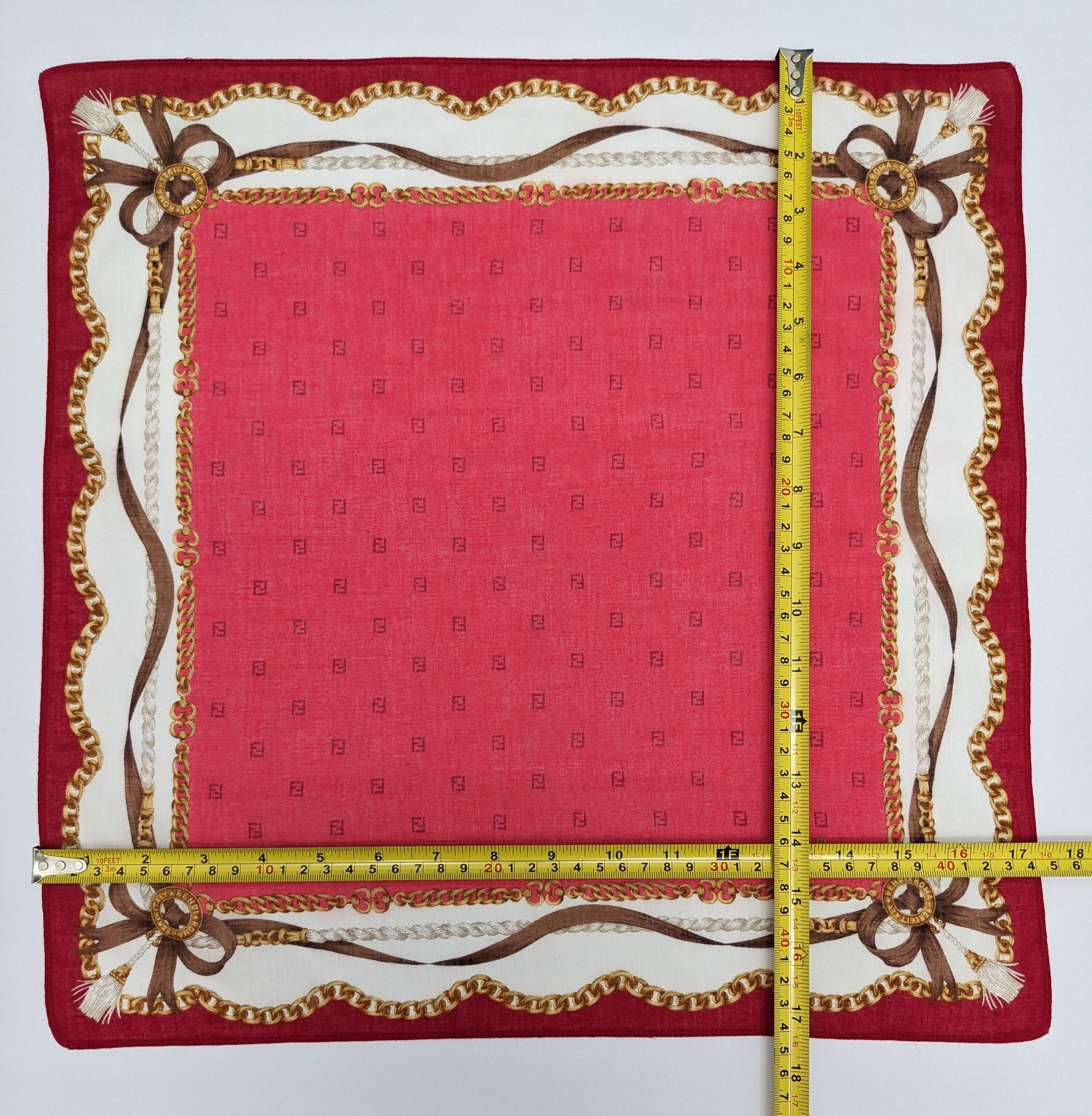 Fendi FENDI Roma Sillk Scarf Red Monogram Pocket Square Size ONE SIZE - 5 Thumbnail