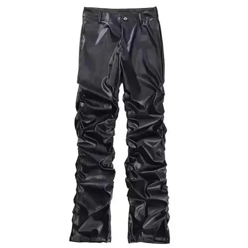 Punk Warped Waxed Leather Baggy Pants