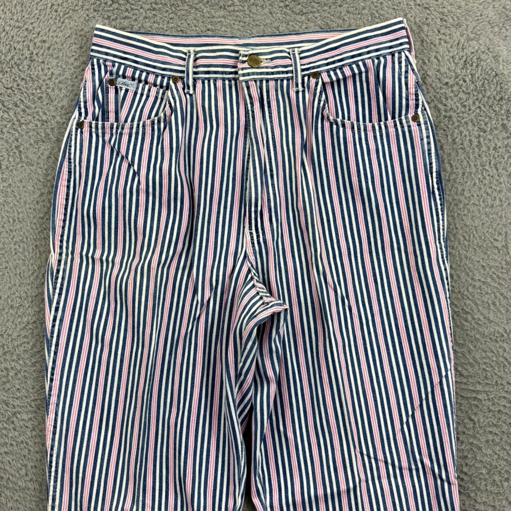 Vintage Vintage CHIC Denim Jeans Womens 16 High Rise Mom 80s Retro Striped Blue White Pink USA Jeans Size 38" / US 16 / IT 52 - 3 Thumbnail