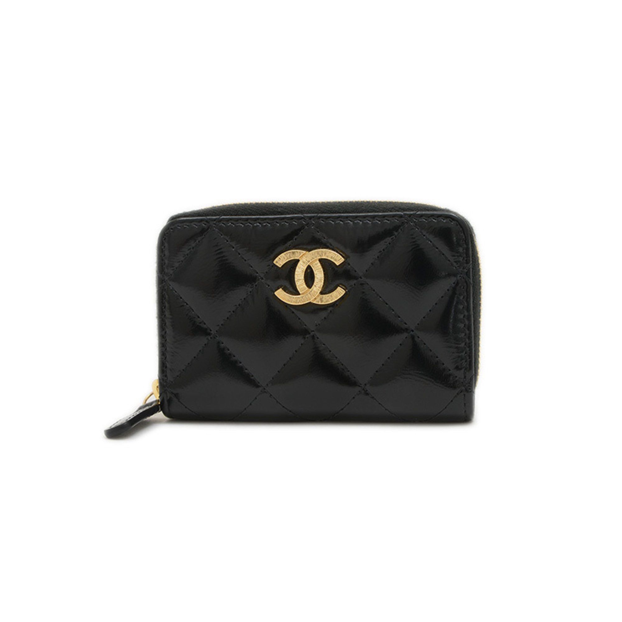 Chanel Matelasse Zip Coin Purse In Black Shiny Lambskin Ap4262, Women's