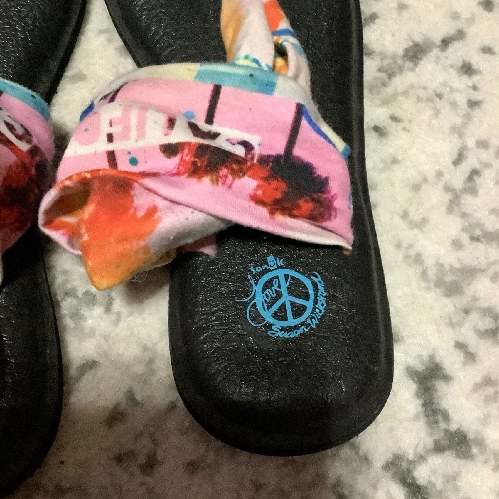 Sanuk Sanuk Yoga Sling Sanuk Sandal Flip Flop Women 8 Multicolor Geometric Logo Ankle Strap Cushioned Cotton Blend Comfort Size US 7 / IT 37 - 4 Thumbnail