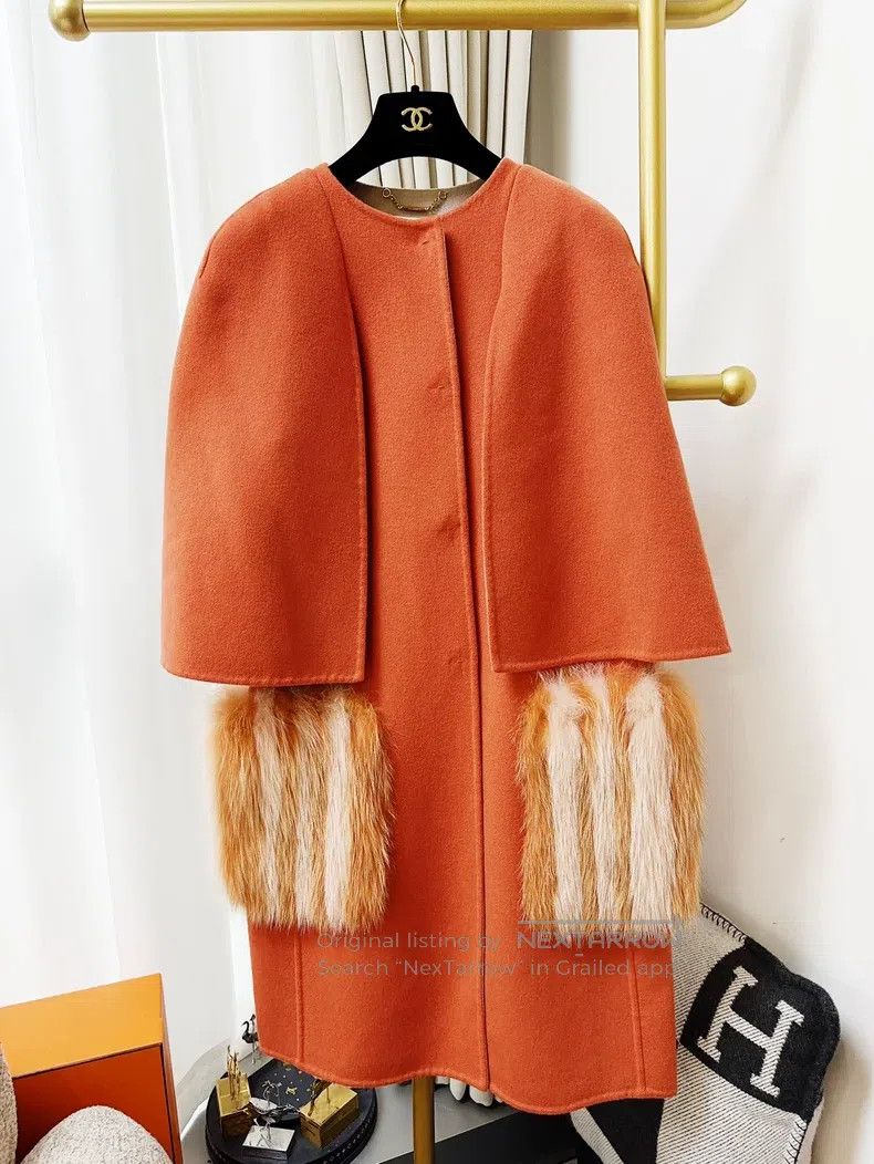 Fendi Fendi Orange Cloak-style Fleece Pocket Long Coat Size XXS / US 00 / IT 34 - 1 Thumbnail