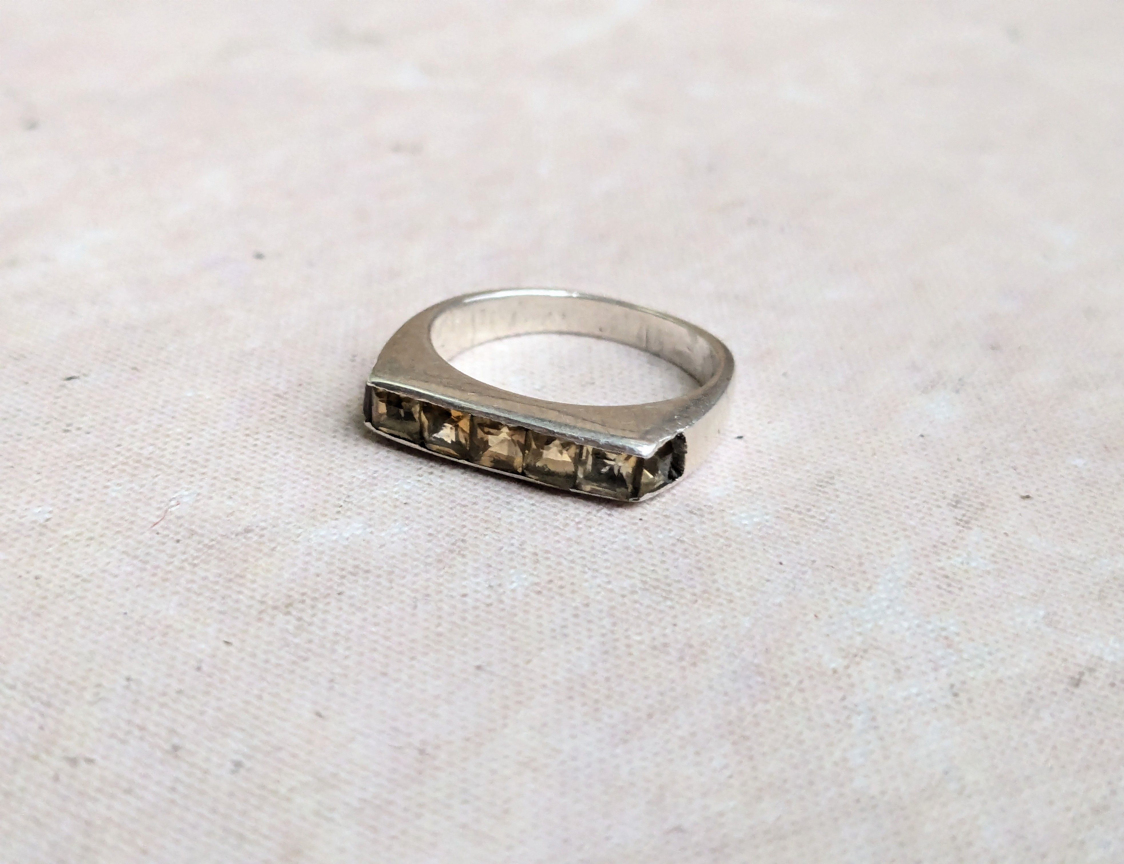 Sterling Silver Vintage Sterling Silver Ring Yellow Citrine 6.5 Channel Size ONE SIZE - 4 Thumbnail