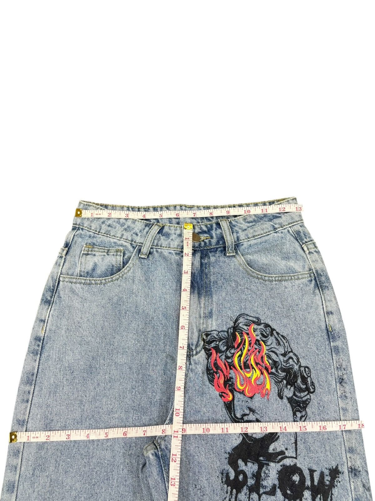 Shein Vintage Shein Flaming Jesus Printed Distressed Baggy Jeans Size 26" / US 2 / IT 38 - 10 Thumbnail