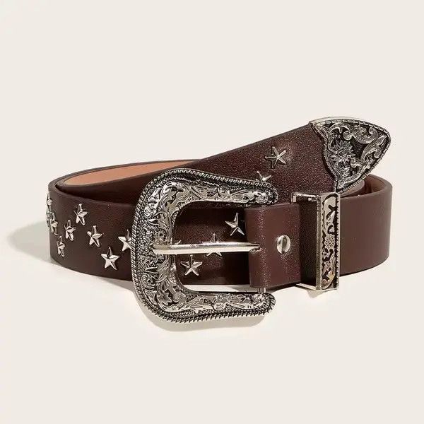 Cowboy Equipment Brown american western cowboy boho star studded belt Size ONE SIZE - 1 Thumbnail