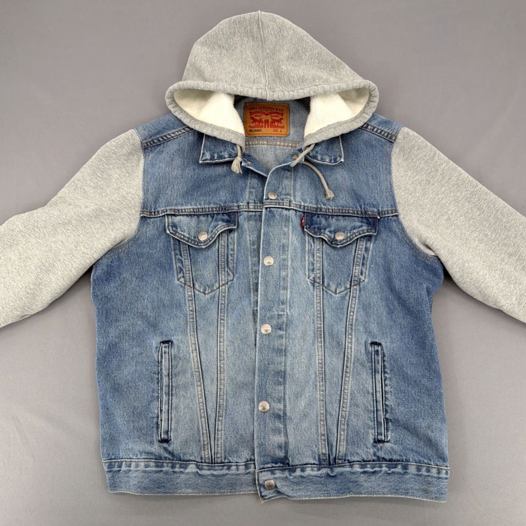 Levi's Levi’s Jacket Mens Large Blue Denim Sherpa Hooded Trucker Fleece Lined Size US L / EU 52-54 / 3 - 2 Thumbnail