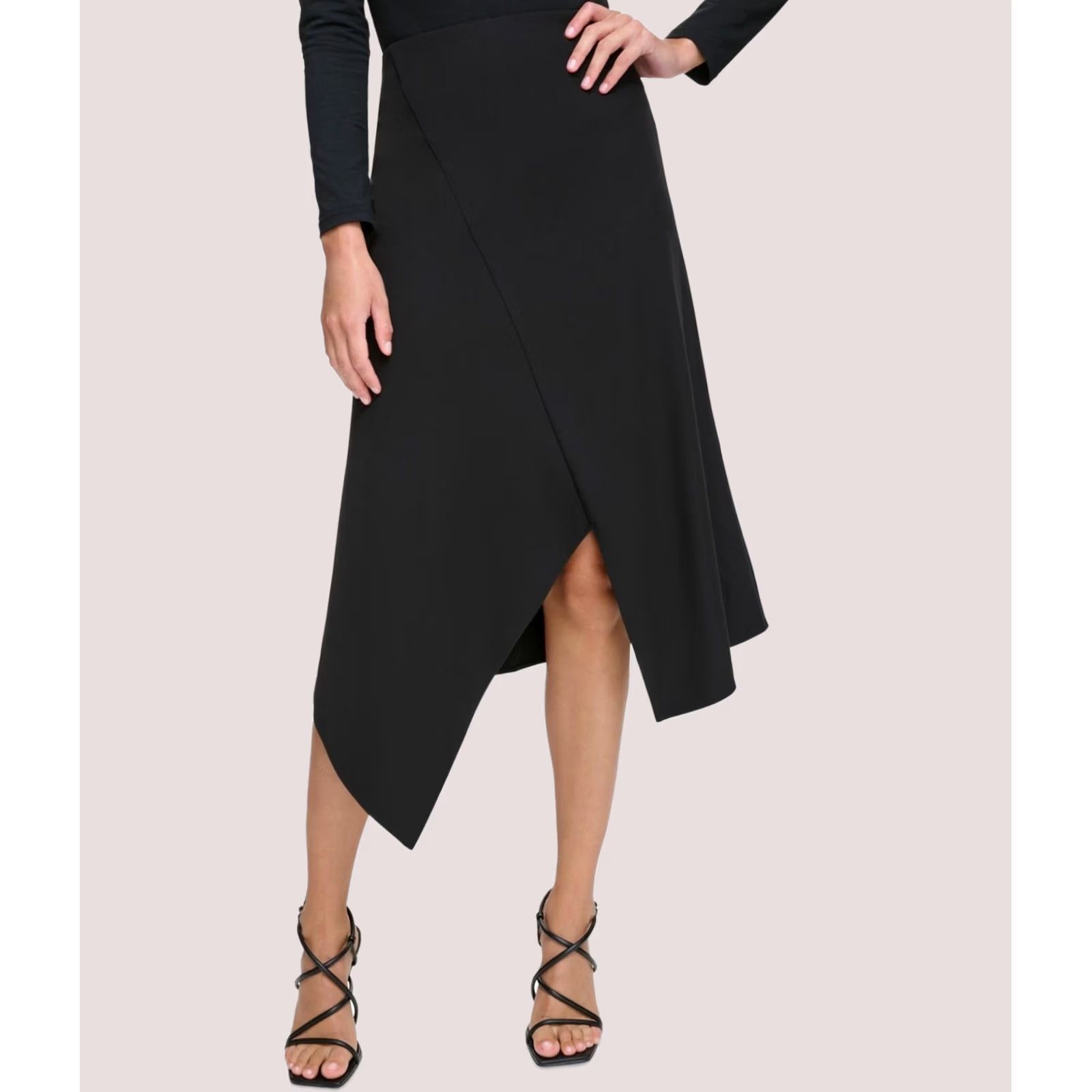 DKNY DKNY Womens Split Hem Midi Asymmetrical Skirt Black Size 16 Size 38" / US 16 / IT 52 - 1 Preview