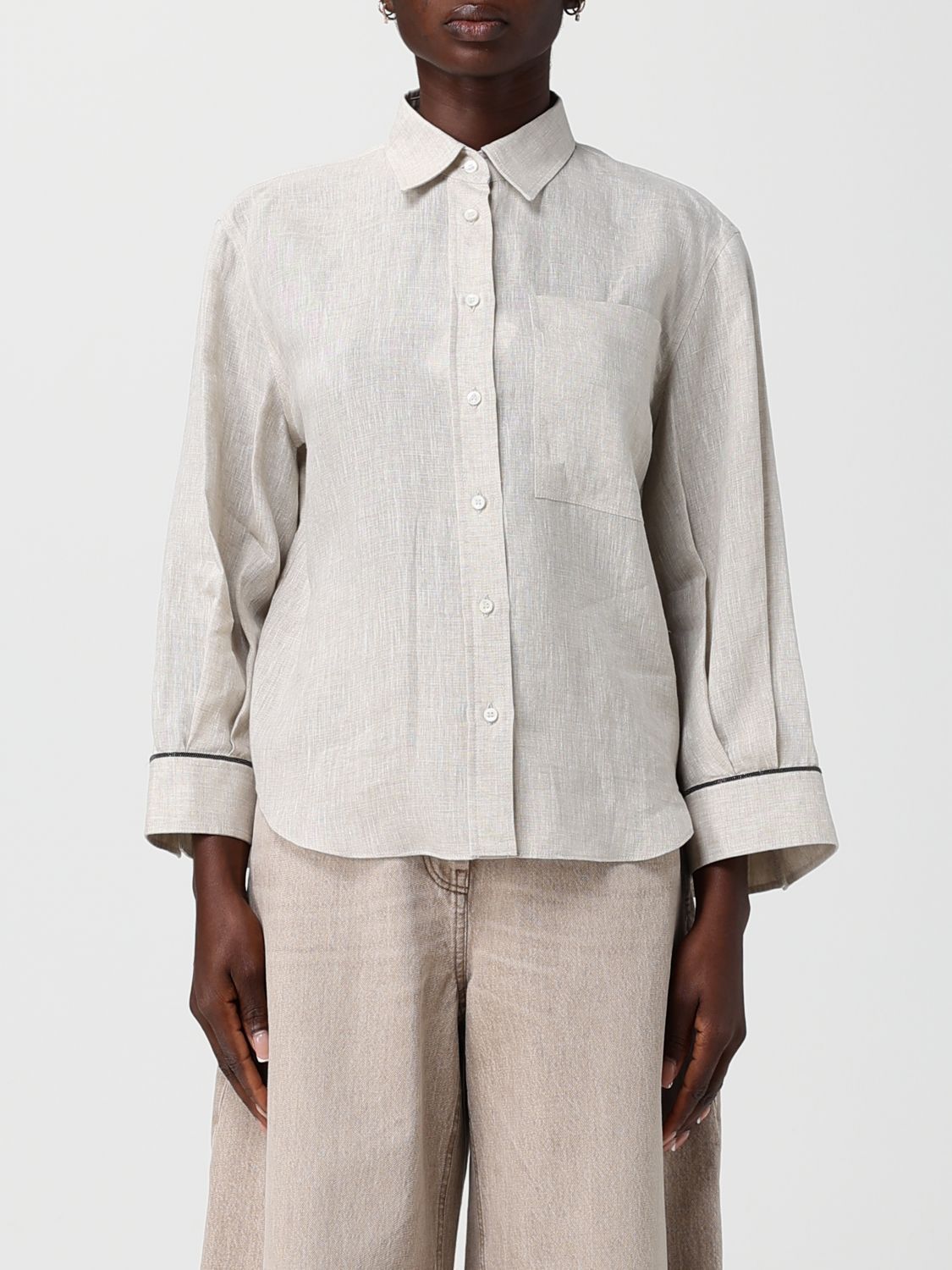 Brunello Cucinelli Brunello Cucinelli Shirt Woman Ecru Size S / US 4 / IT 40 - 1 Thumbnail