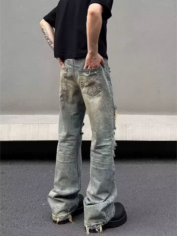 Jean Trashy Y2K 2000S Streetwear Washed Blue Stacked Ripped Jeans Size US 31 - 4 Thumbnail