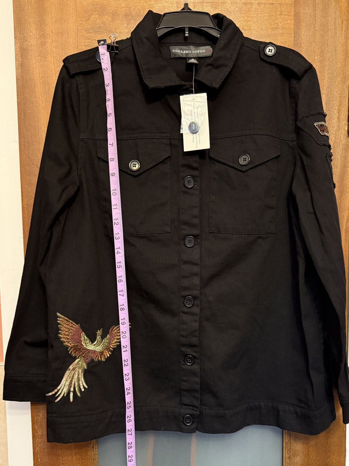 Other Colleen Lopez Black Beaded Embroidered Military Denim Jacket Size M / US 6-8 / IT 42-44 - 10 Thumbnail