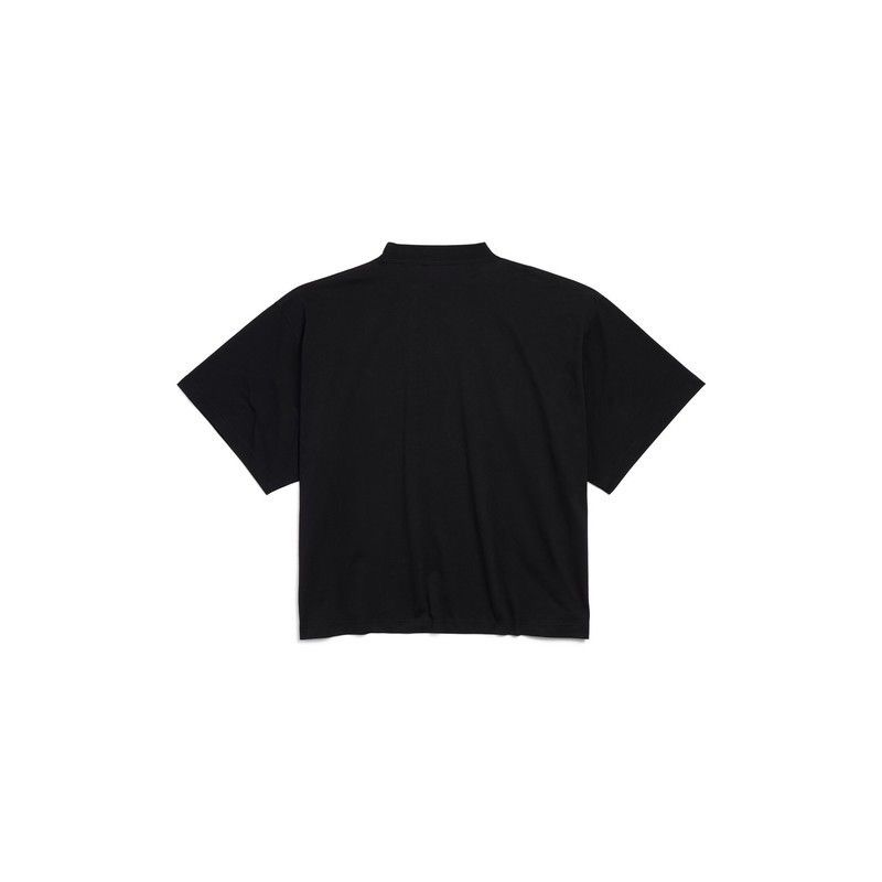 Balenciaga o1s1rm1225 Paris Strass Cropped T-Shirt Oversized in Black Size XS / US 0-2 / IT 36-38 - 2 Thumbnail