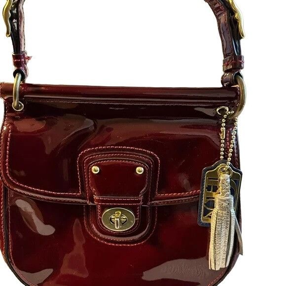 image of Coach Burgundy Red Patent Leather Willis Turn Lock Crossbody, Women's