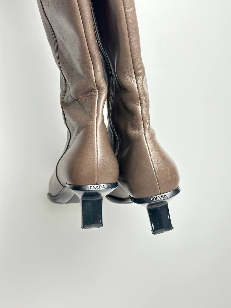 Prada ICON Prada Leather Womens Brown Square Toe Boot Old money Size US 9.5 / IT 39.5 - 2 Thumbnail
