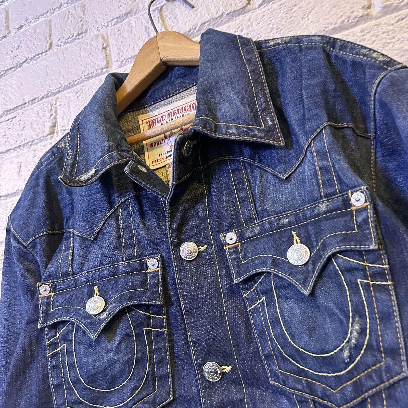 image of True Religion Jimmy Mens Jean Jacket Blue Denim Button (Size 2XL)