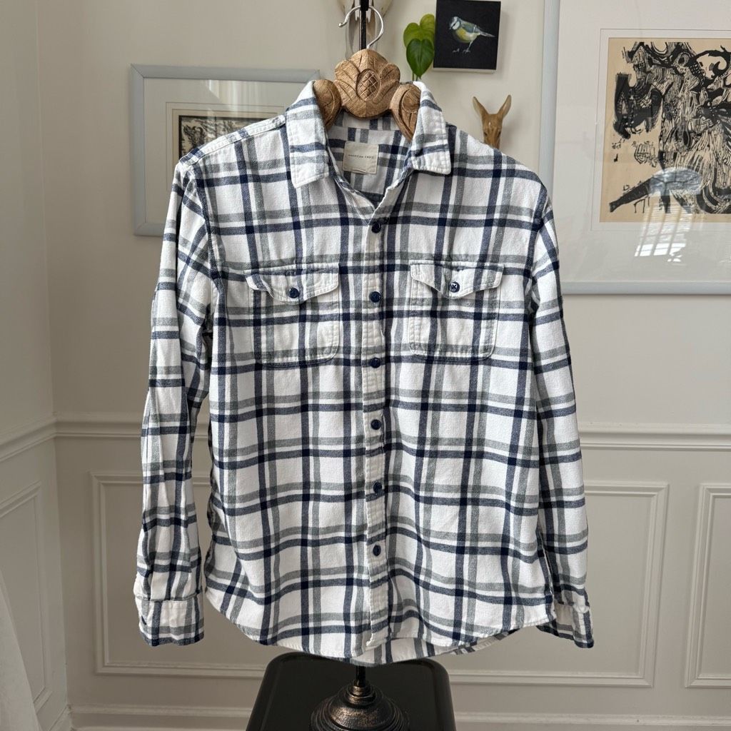 American Eagle Outfitters American Eagle Cotton Blue Plaid Flannel Button Up Shirt L Size US L / EU 52-54 / 3 - 2 Thumbnail