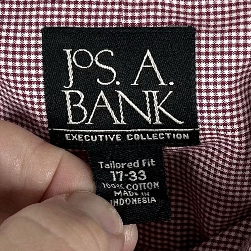 Jos. A. Bank Jos A Bank Dress Shirt 17 33 Tailored Fit Red White Plaid 100% Cotton Formal Mens Size 46R - 3 Thumbnail