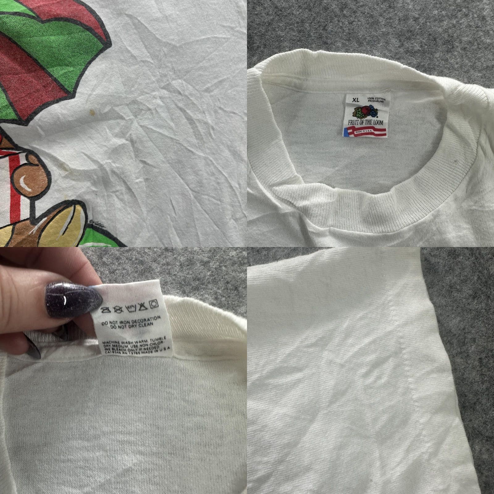 Fruit Of The Loom VINTAGE Christmas Bear Shirt Mens XL White Holiday Graphic Tee Made USA 90s Size US XL / EU 56 / 4 - 8 Thumbnail