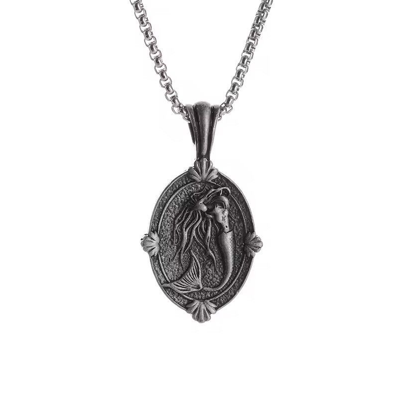 Jewelry Retro Silver Mermaid Goddess Medal Pendant Necklace Size ONE SIZE - 7 Thumbnail