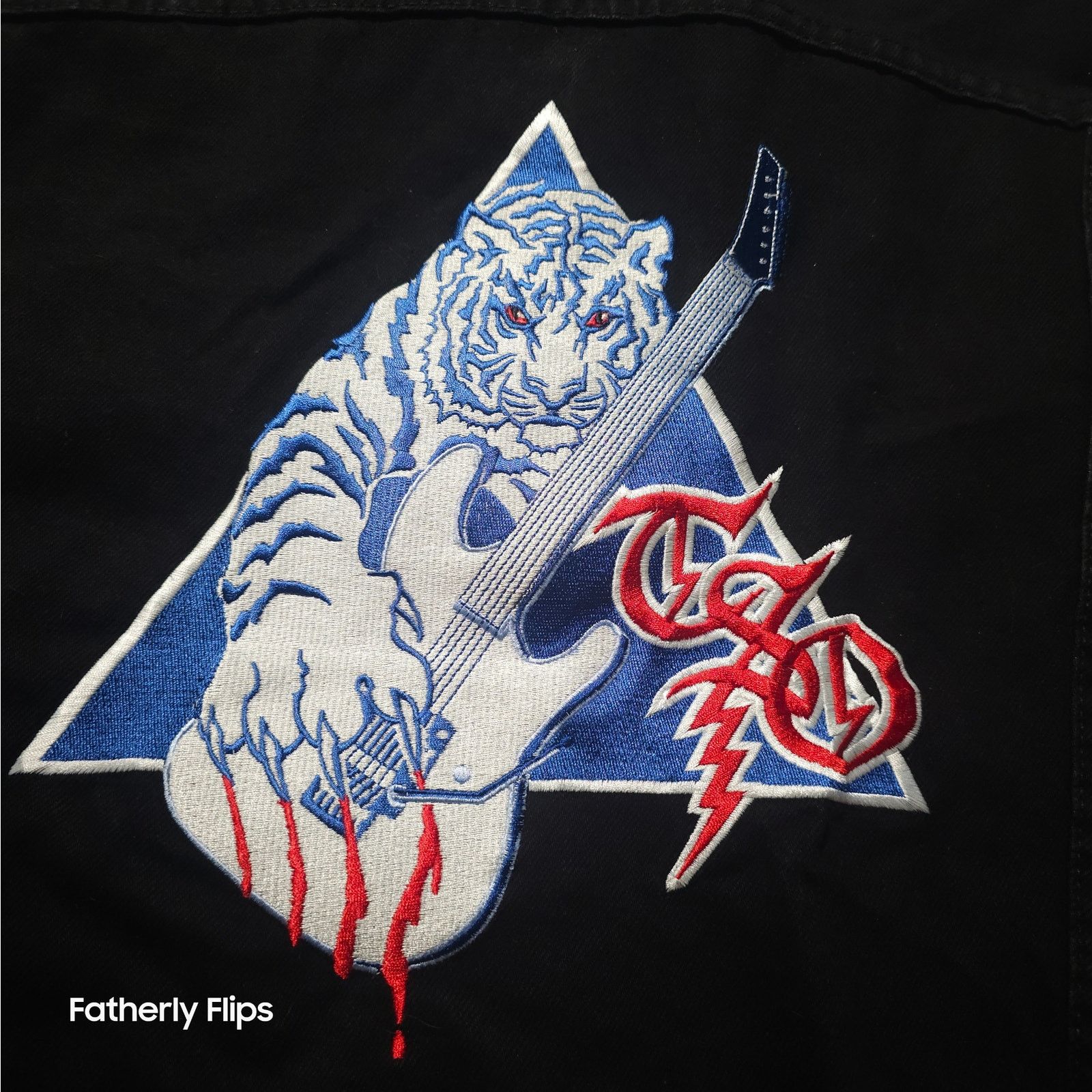 Other Vintage TSO Black Denim Tour Jacket Tiger Guitar USA Med Size M / US 6-8 / IT 42-44 - 2 Thumbnail