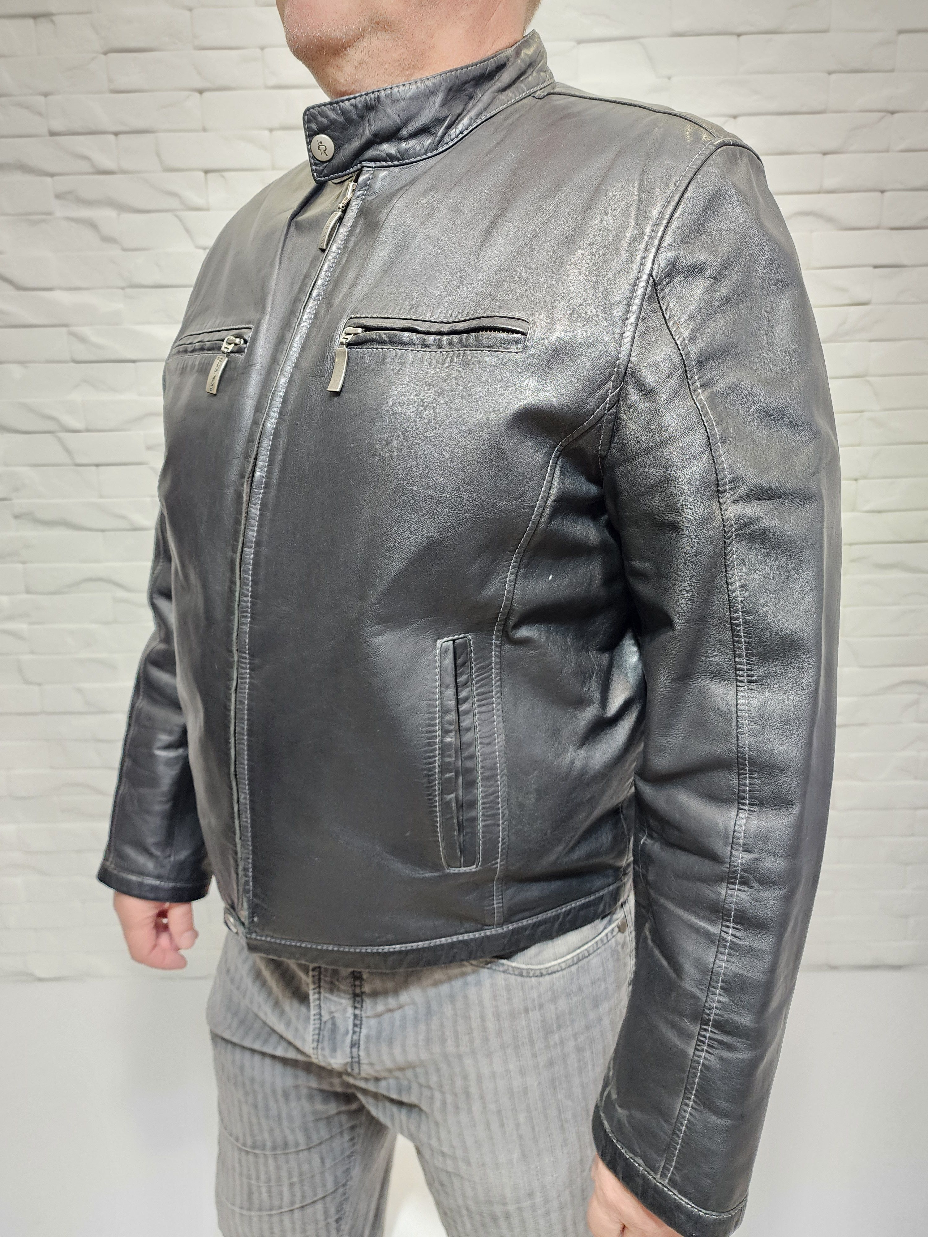 Genuine Leather Men's Black Genuine Leather Jacket: Zippered Pockets, Size US L / EU 52-54 / 3 - 5 Thumbnail