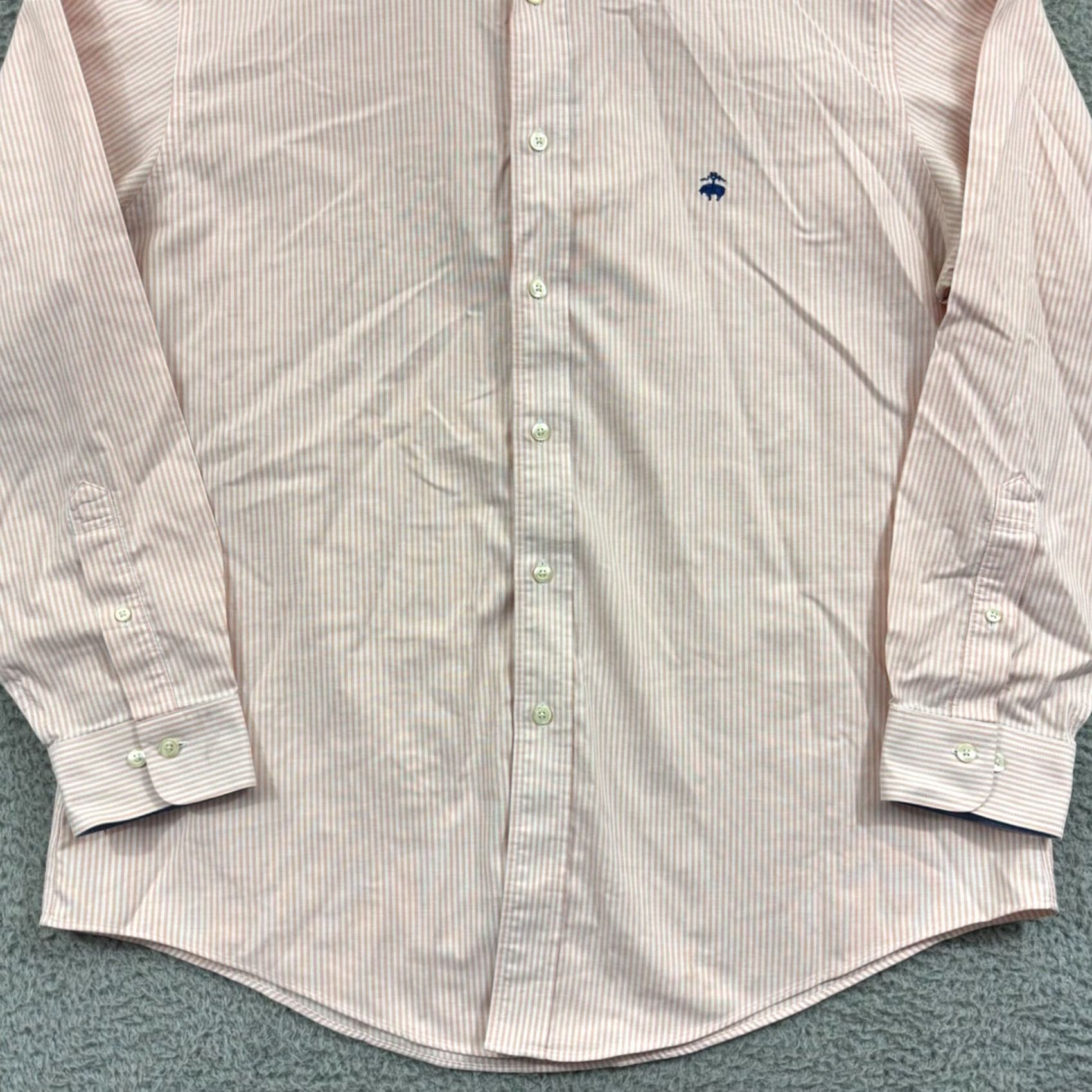 Brooks Brothers Brooks Brothers Shirt Men's XL Salmon Striped Supima Oxford Button Long Sleeve Size US XL / EU 56 / 4 - 2 Thumbnail