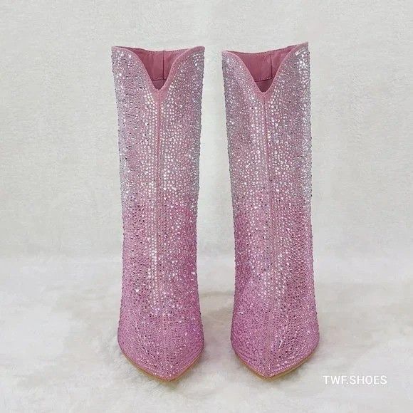 Other Infinity Pink Rhinestone Stiletto High Heel Ankle Boots Size US 9 / IT 39 - 2 Thumbnail
