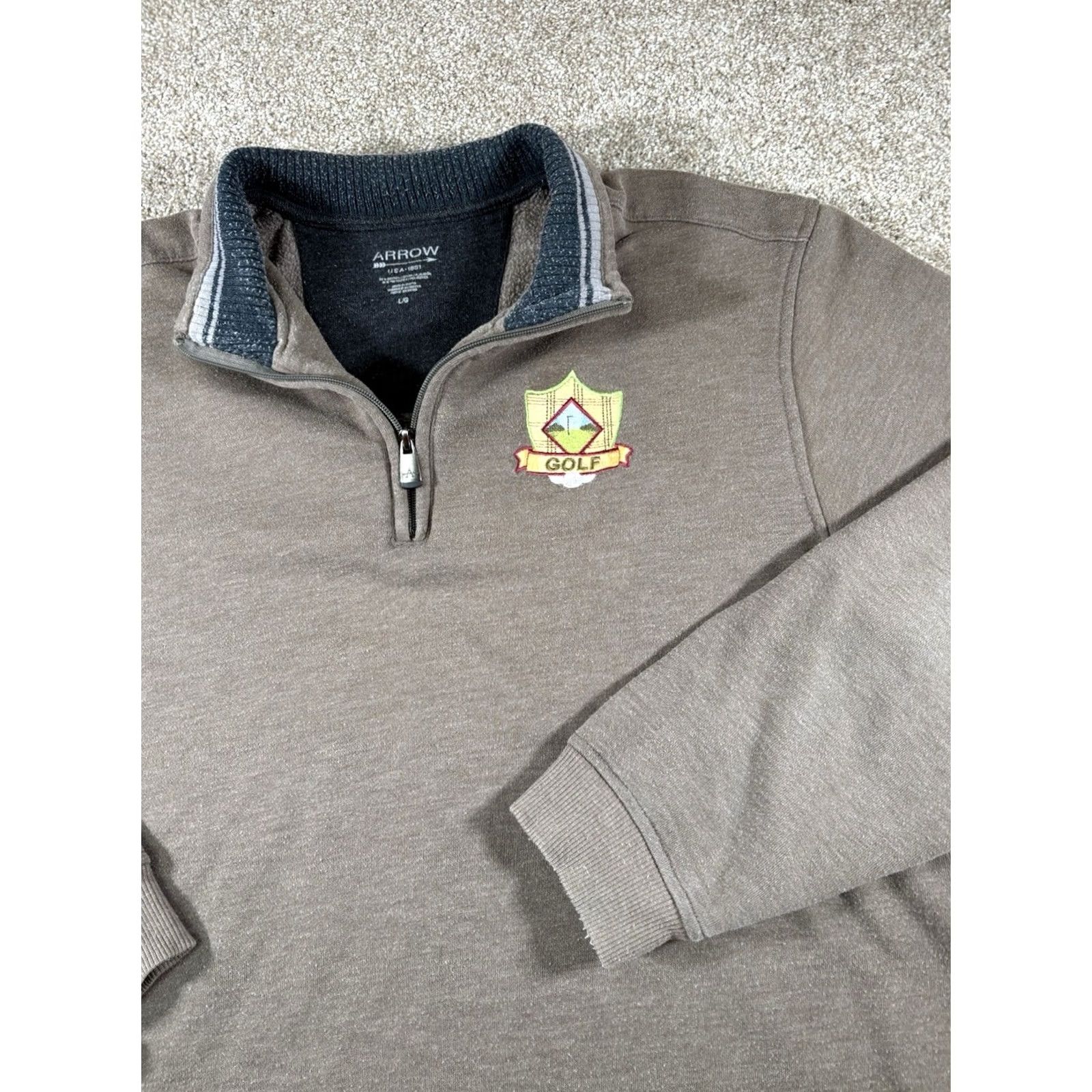 Arrow Arrow Quarter Zip Pullover Sweater Golf Embroidered Brown Long Sleeve Large Mens Regular Size L Size US L / EU 52-54 / 3 - 2 Thumbnail