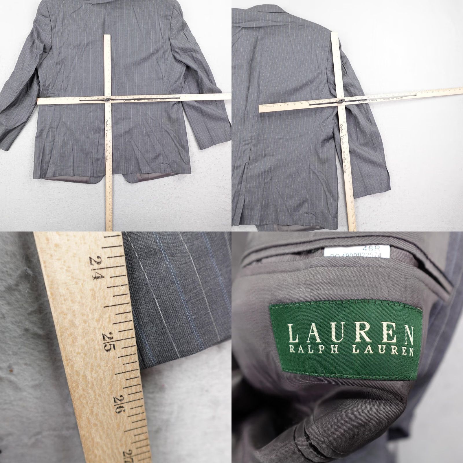 Ralph Lauren Lauren Ralph Lauren Blazer Mens 48R Gray Pinstripe Wool Suit Jacket Sport Coat Size 48R - 8 Thumbnail