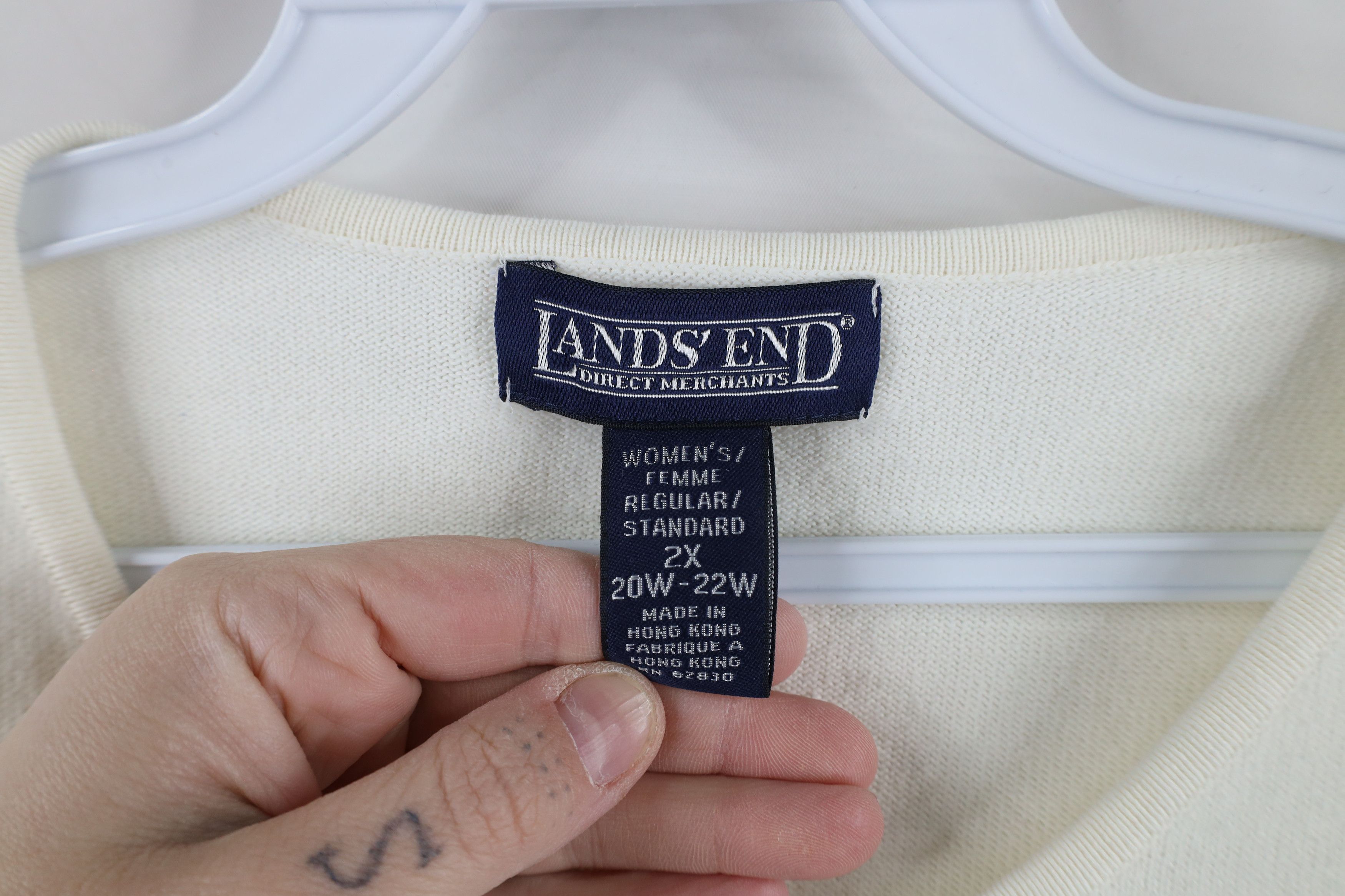 Lands' End × Vintage Vintage 90s Lands End Lightweight Ribbed Knit Sweater Cream Size XXL / US 16-18 / IT 52-54 - 6 Thumbnail