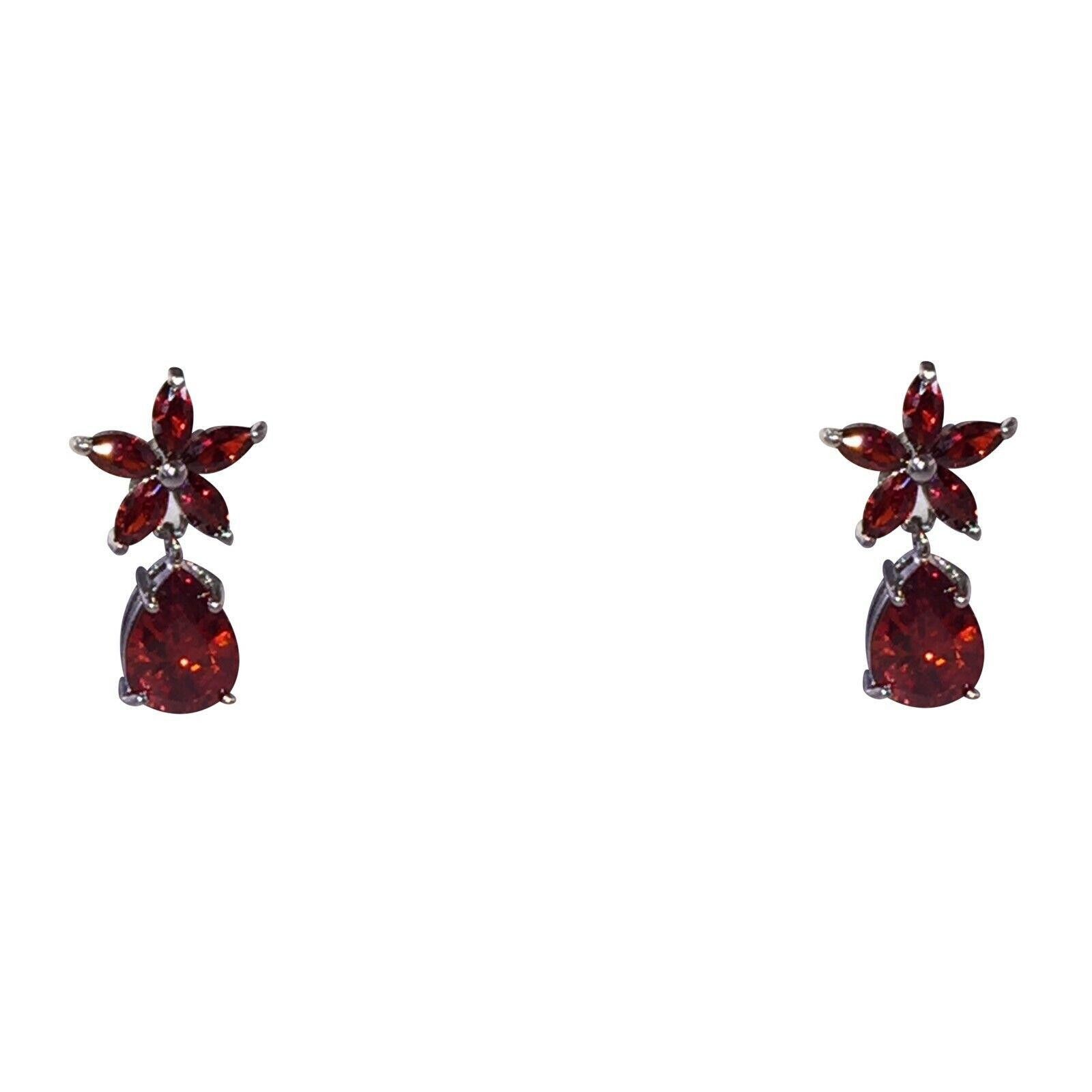 Designer Red Faceted Crystal Earrings with White Chrome Plating Size ONE SIZE - 1 Thumbnail
