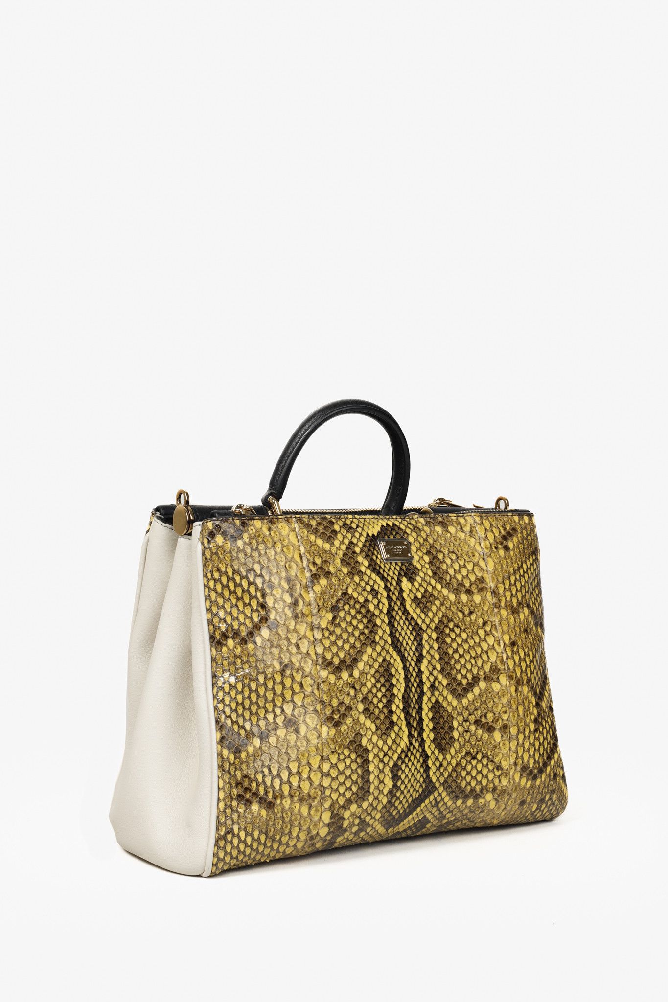 Dolce & Gabbana Dolce & Gabbana Yellow Python Cream Leather Miss Sicily Tote Size ONE SIZE - 2 Thumbnail