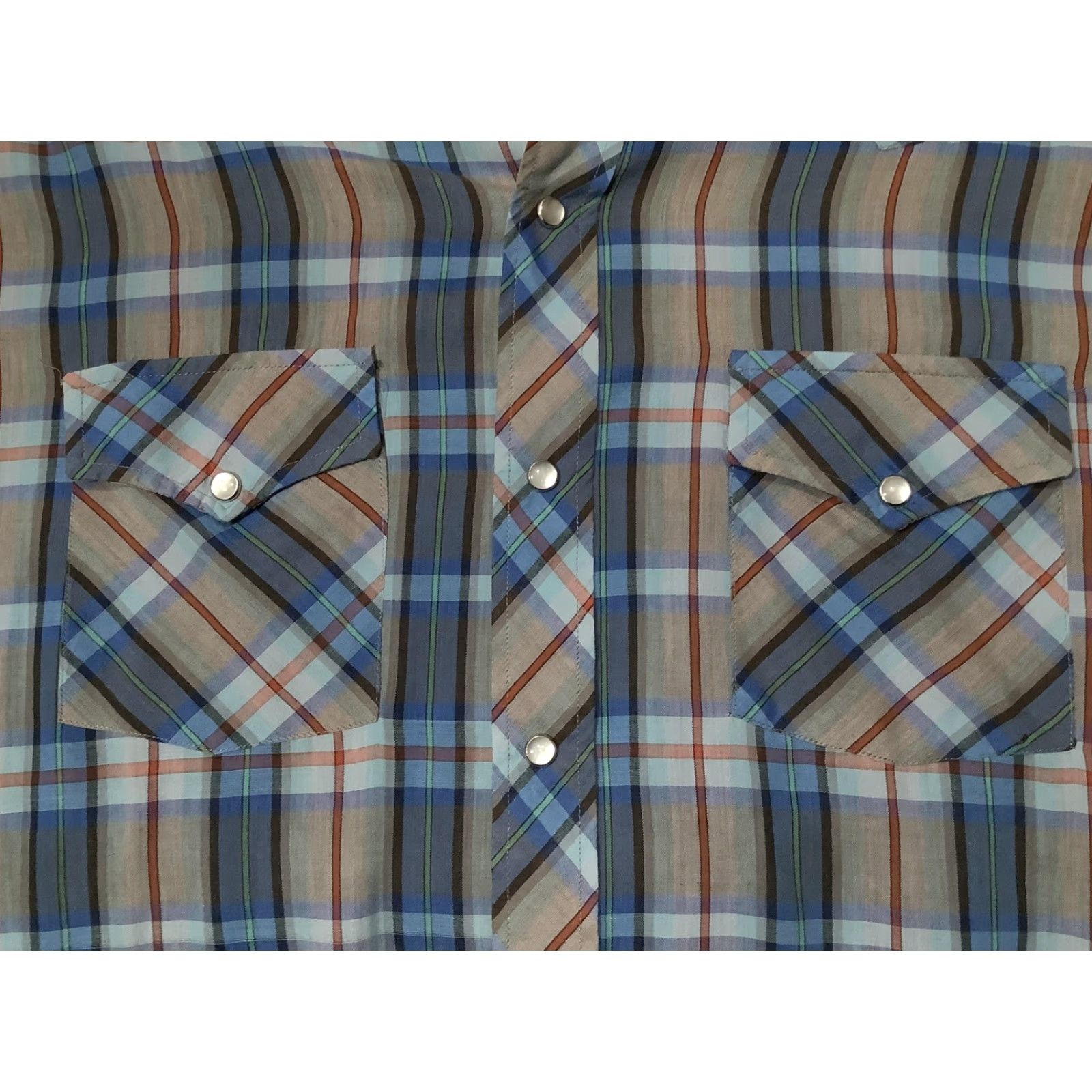 Vintage VINTAGE Ranchers Westernwear Shirt Mens Tall Large Blue Gray Plaid Pearl Snap Made USA Size US L / EU 52-54 / 3 - 2 Thumbnail