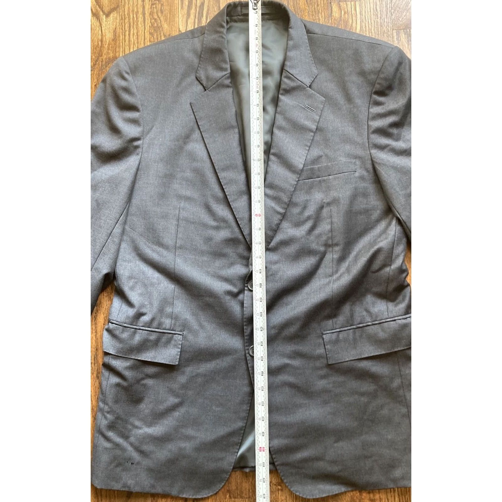 Vintage E Thomas Super 150's Wool Blazer Jacket Sport Coat Size 44R Charcoal Gray Mens Size 44R - 6 Thumbnail