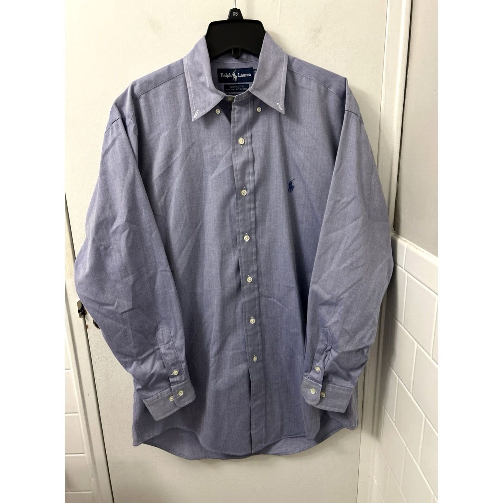 Ralph Lauren VINTAGE Ralph Lauren Yarmouth Shirt Mens 15 Blue Herringbone Button-Down L/S Dress Shirt Non-Iron 100% Cotton Size US M / EU 48-50 / 2 - 2 Thumbnail