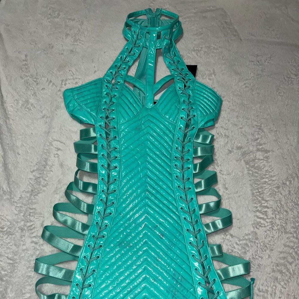 Designer Xs teal blue rude awakening mini dress club Exx festival Size XS / US 0-2 / IT 36-38 - 2 Thumbnail