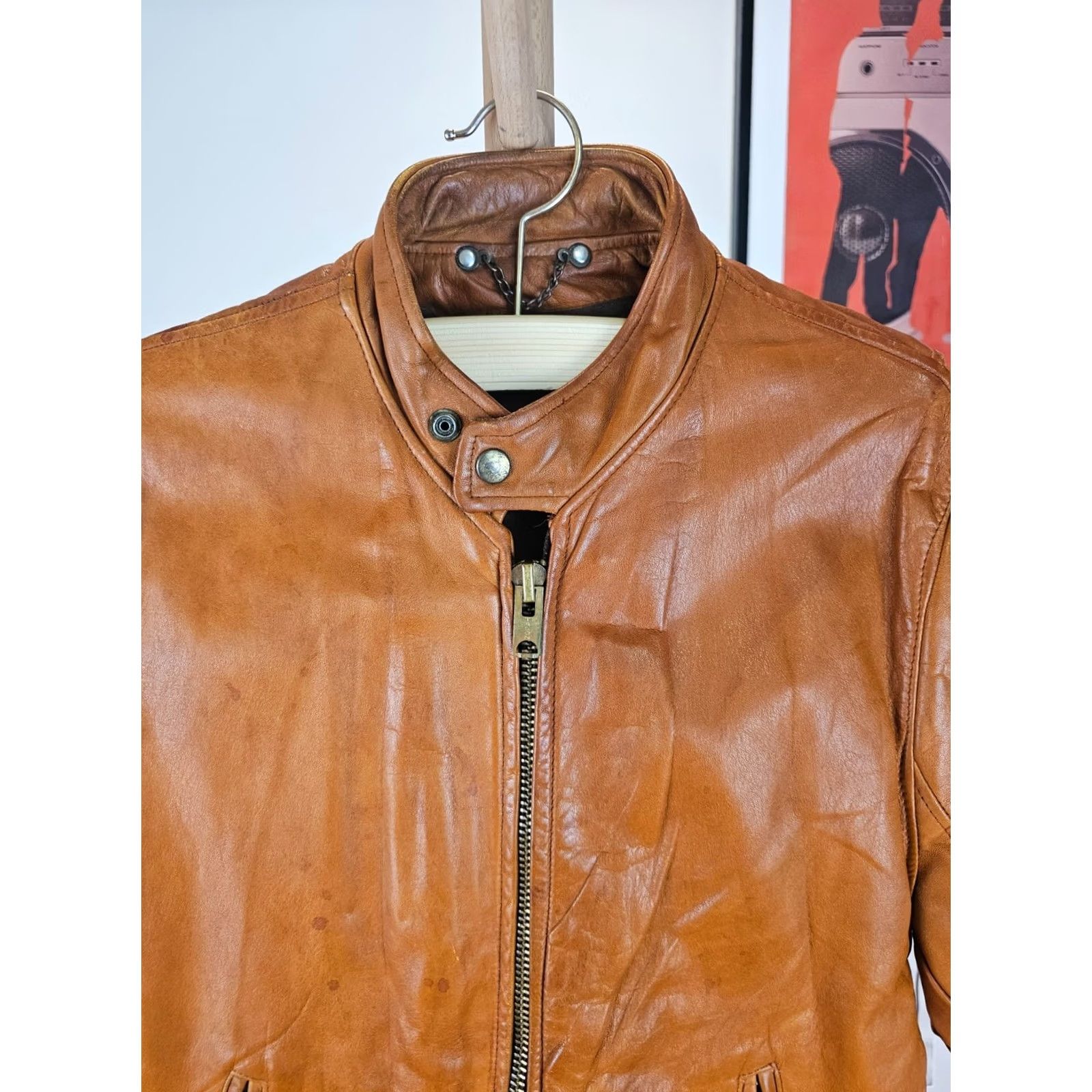 Schott VINTAGE UNBRANDED Brown MOTORCYCLE LEATHER JACKET SZ 38 Mens Jersey 60's 20 INCH Chest 24 INCH Shoulder to Cuff 25 INCH Top to Bottom Size US XXS / EU 40 - 2 Thumbnail