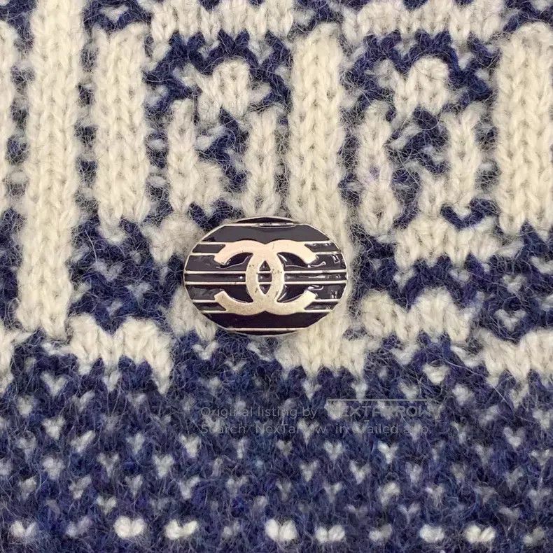 Chanel Chanel Blue geometric pattern inlaid cashmere V-neck long- Size XXS / US 00 / IT 34 - 5 Thumbnail