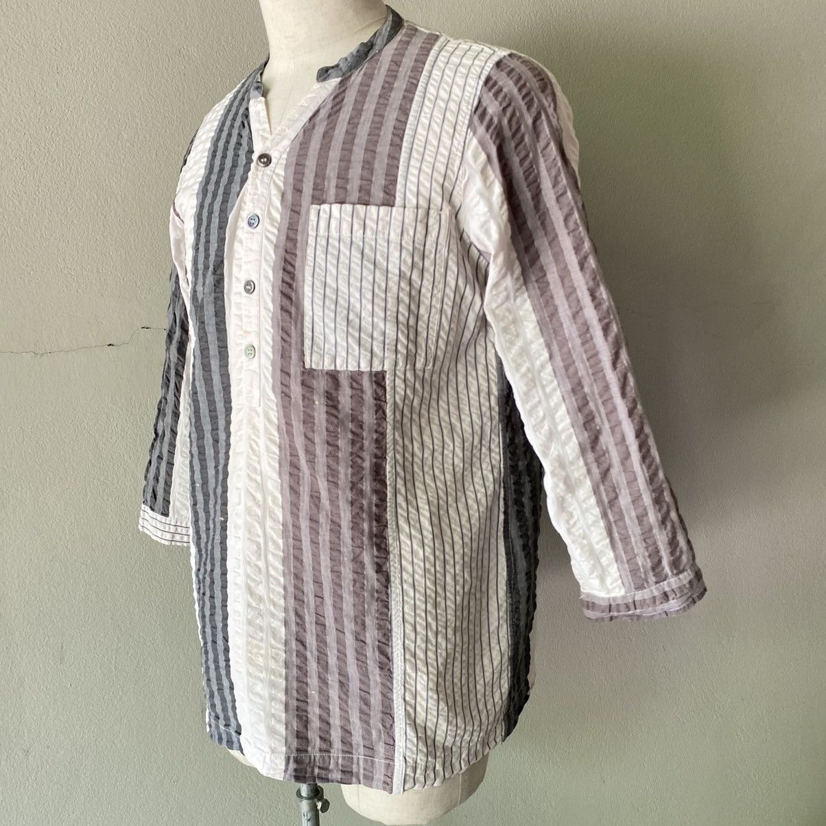 Y's Y's for living Striped Cotton Grandad Shirt Size US XL / EU 56 / 4 - 20 Thumbnail