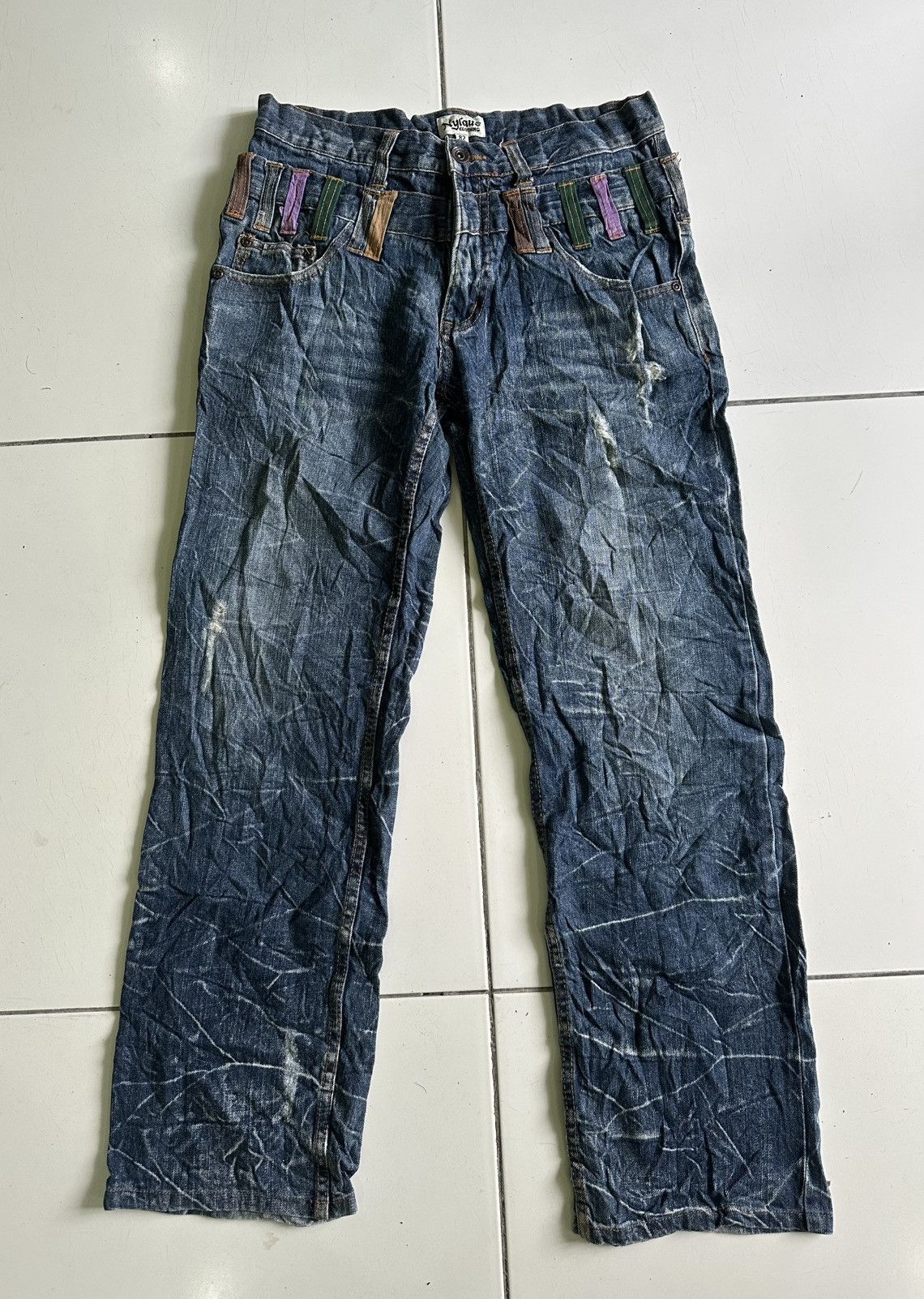 Japanese Brand Vintage Nylaus clothing Waist Distressed Denim blue Size US 33 - 1 Thumbnail