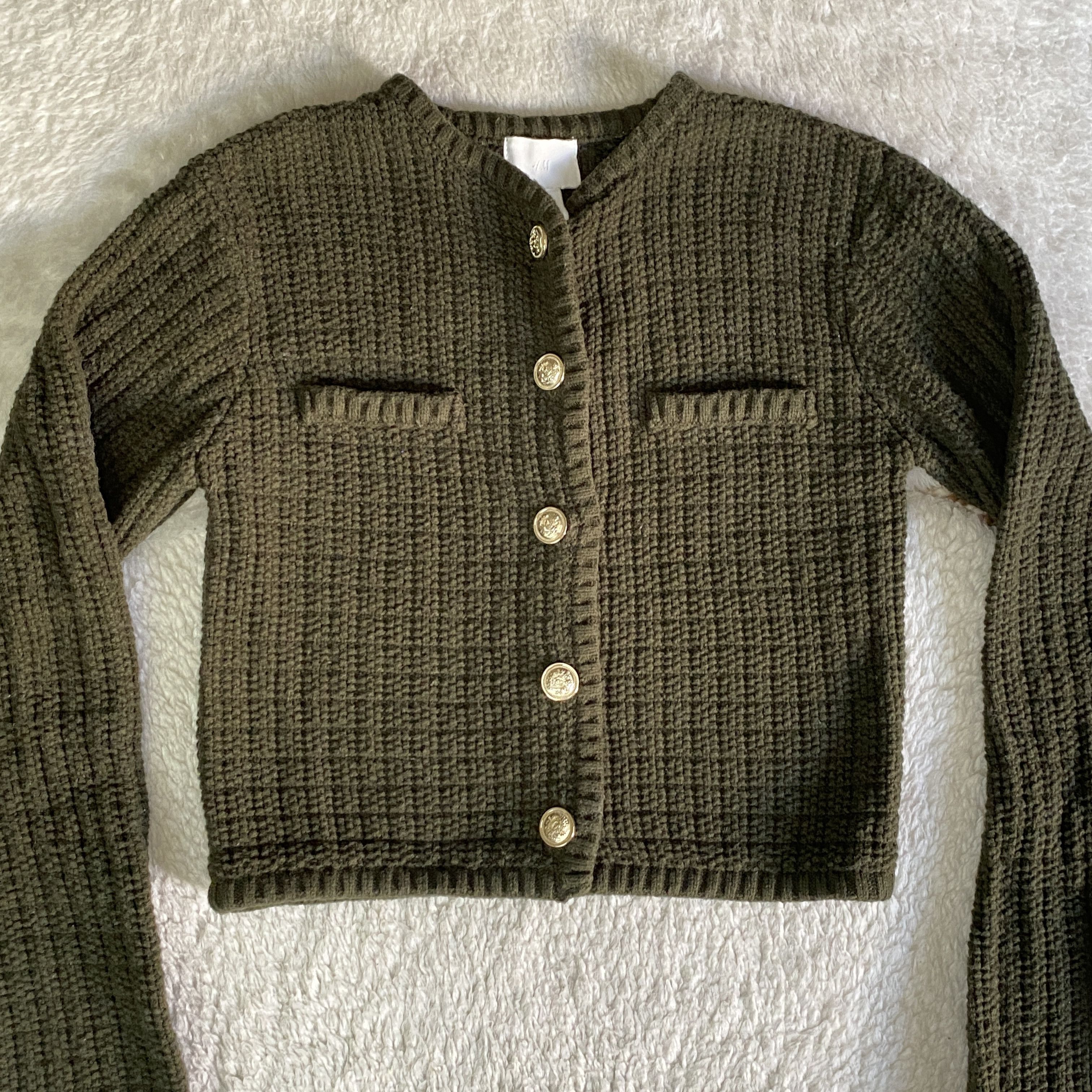 H&M H&M Olive Green Chunky Knit Cardigan Sweater Size XS / US 0-2 / IT 36-38 - 2 Thumbnail