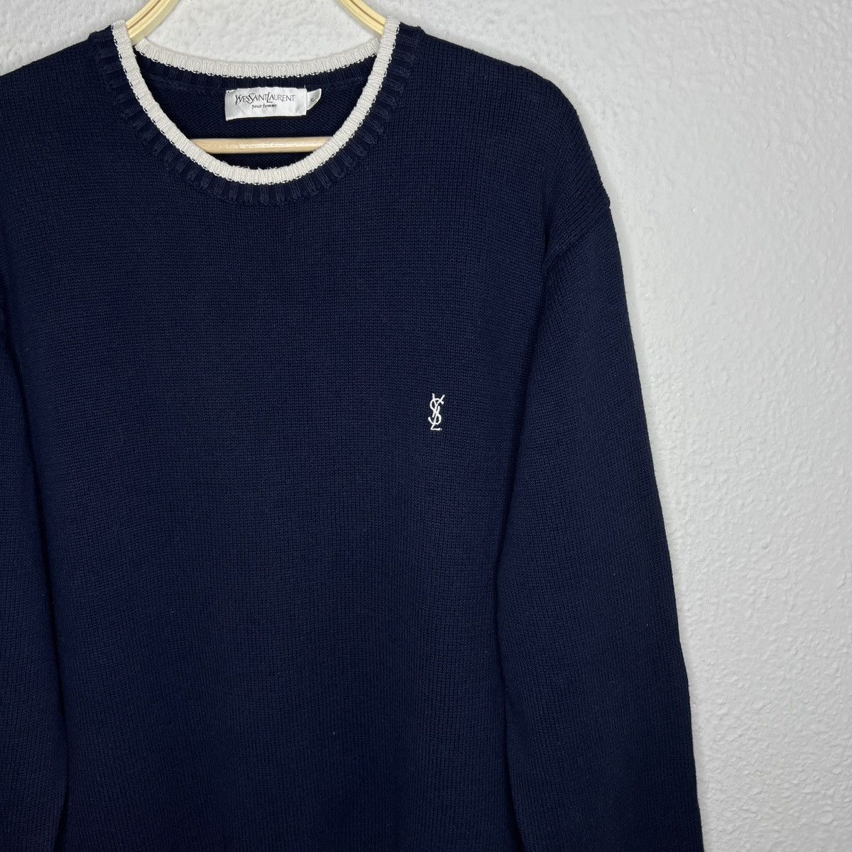 Yves Saint Laurent Yves Saint Laurent YSL Jumper Sweater Knitwear Navy Beige Size US XL / EU 56 / 4 - 3 Thumbnail