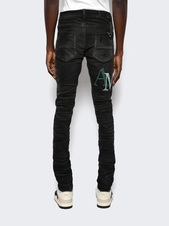 Amiri o1gr1nt0525 Leather Staggered Logo Jeans in Faded Black Size US 30 / EU 46 - 2 Thumbnail