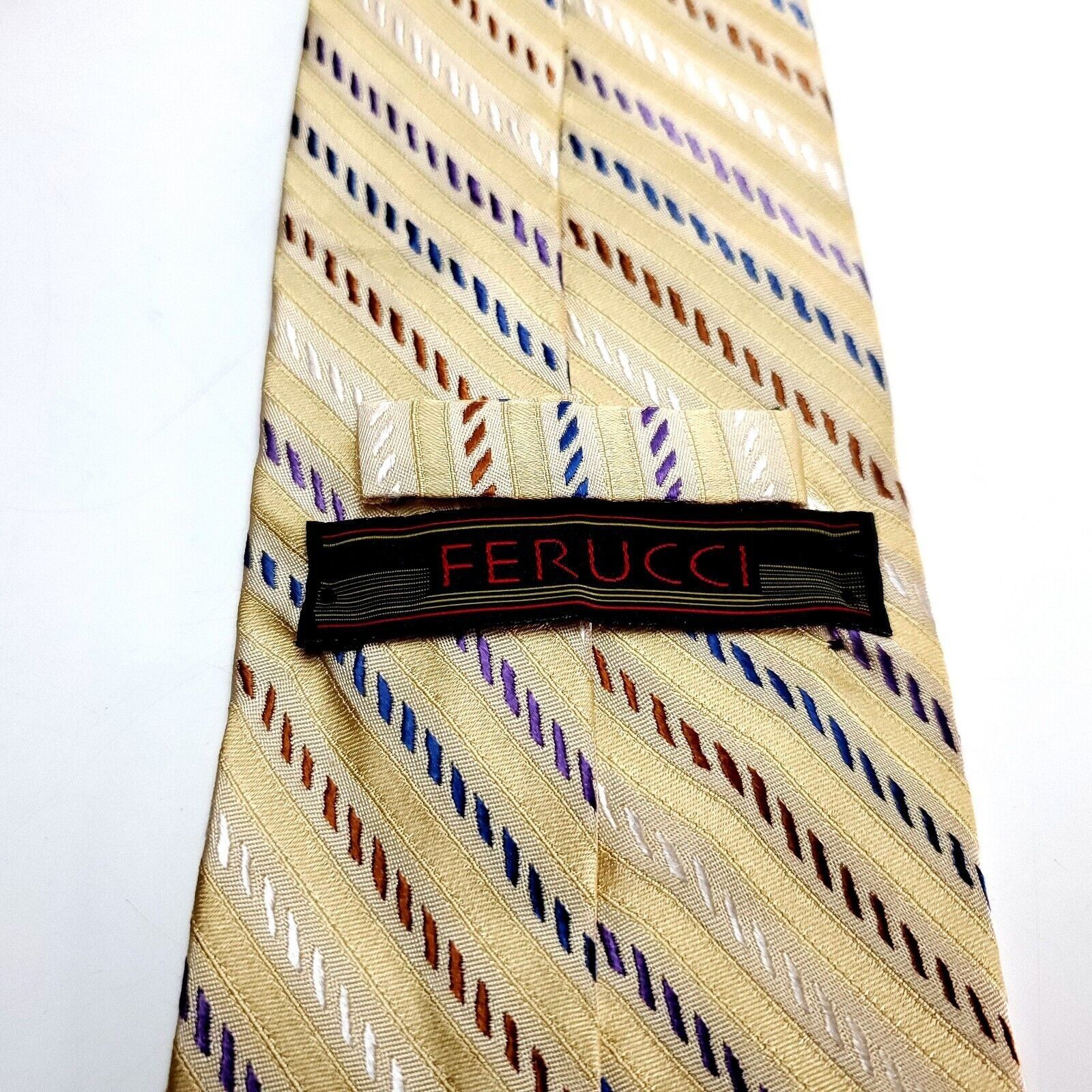 Other Ferucci Silk Tie Woven Yellow Woven Multi-Colored Striped Size ONE SIZE - 3 Thumbnail