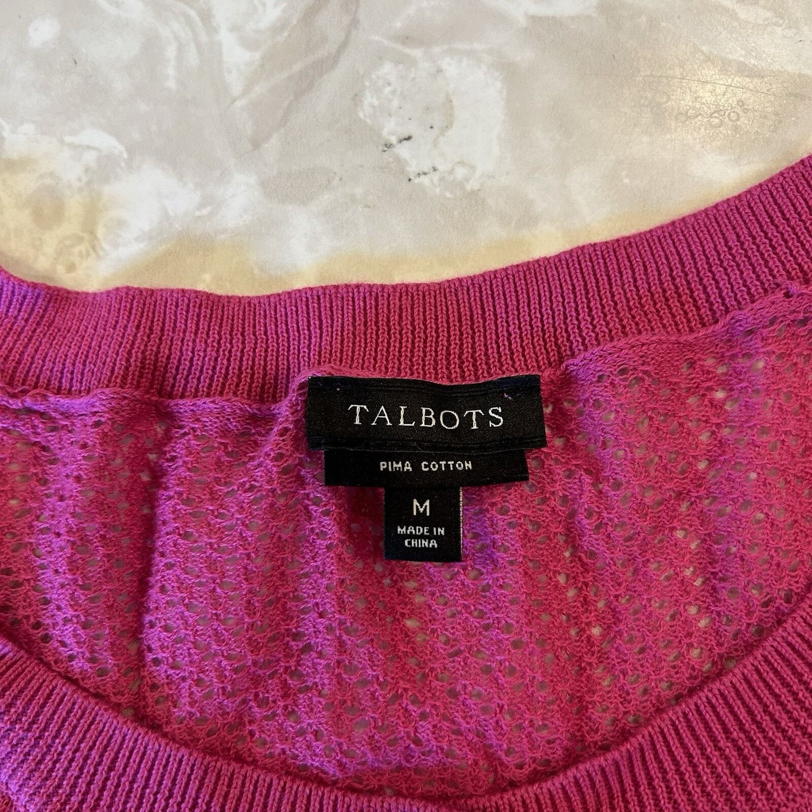 Talbots Talbots Women's Pointelle Knit Sweater Size MEDIUM Pink Size M / US 6-8 / IT 42-44 - 2 Thumbnail