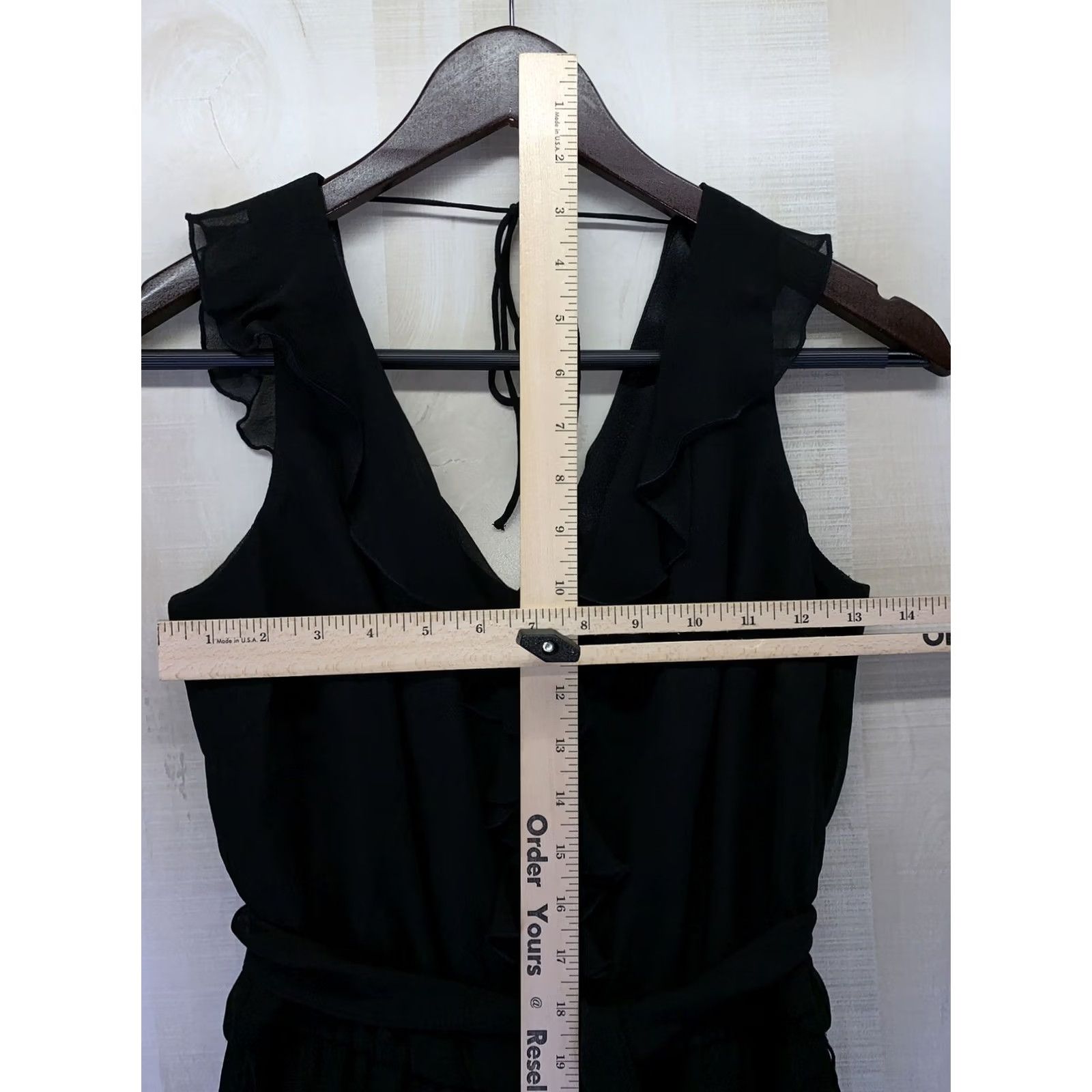 White House Black Market VINTAGE White House Black Market Dress Tank V-Neck Chiffon Silk Ruffle Knee Length Womens 2-5642 Black Size XS / US 0-2 / IT 36-38 - 2 Thumbnail