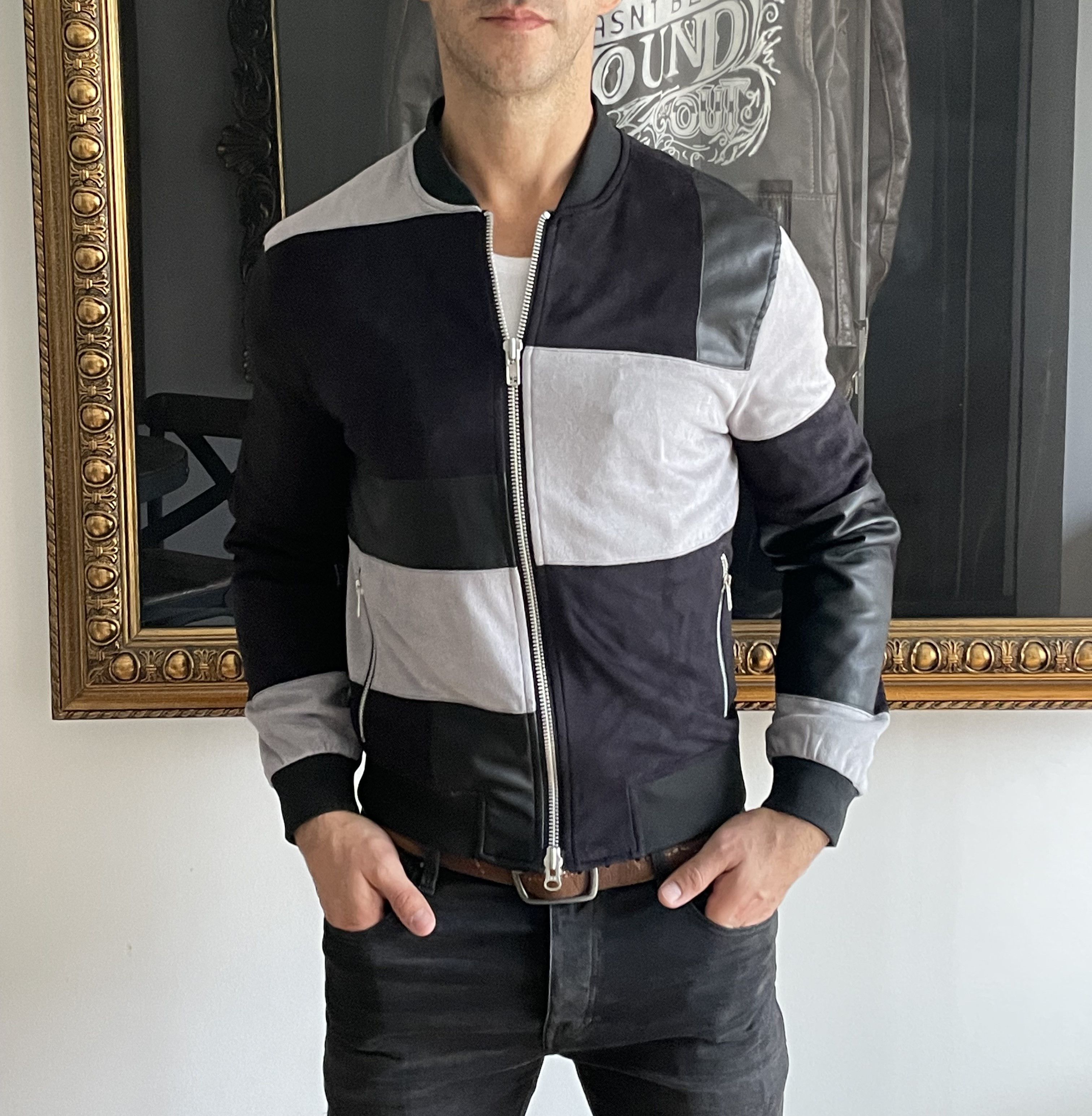 Other Patchwork Leather Suede Black Grey Bomber Jacket Sandro Size US M / EU 48-50 / 2 - 6 Thumbnail