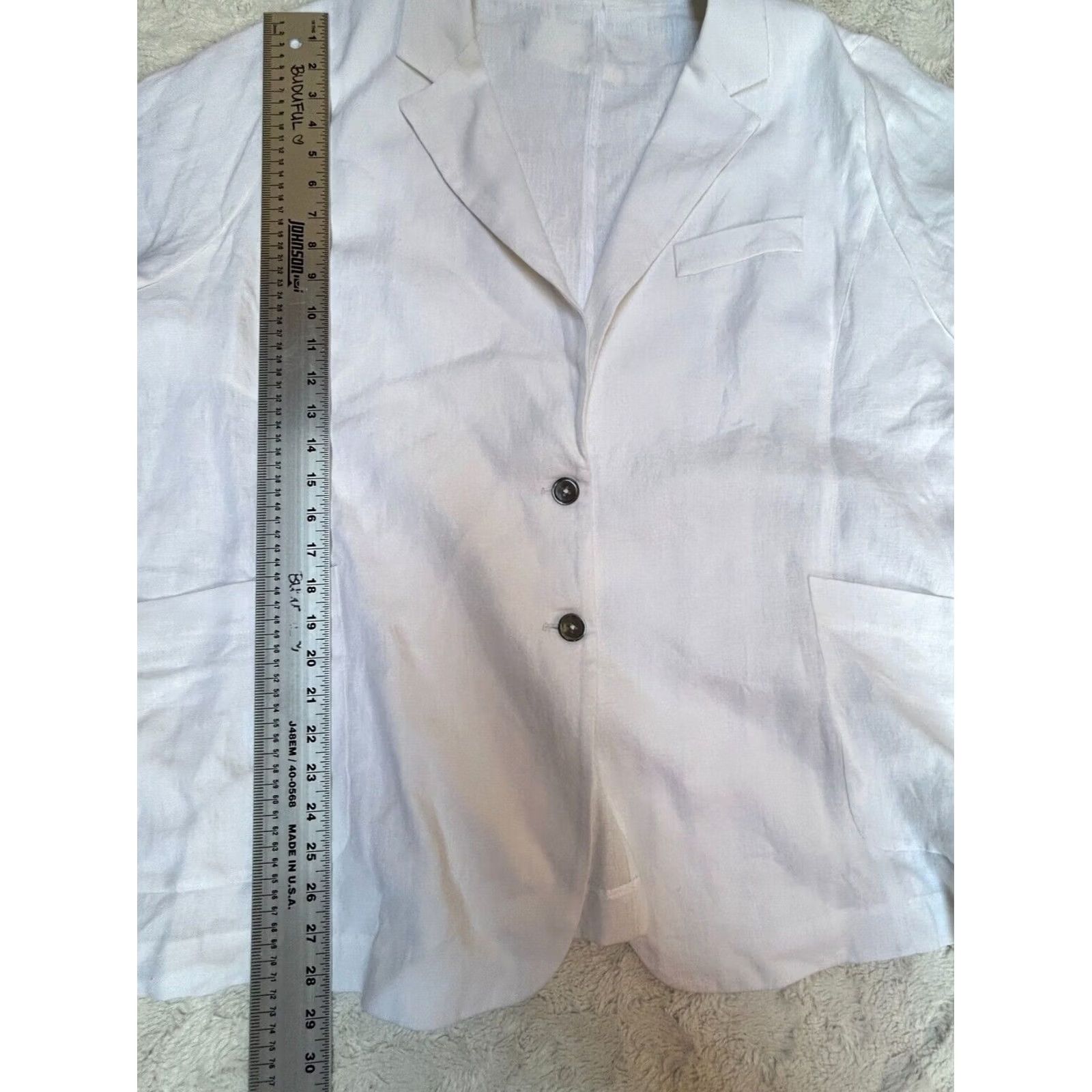 Vintage VINTAGE not applicable (skip) -> Use: Vivid White Linen Two-Button Blazer Jacket 4X 3/4 Sleeve Pockets New Womens Blazer Size XXL / US 16-18 / IT 52-54 - 8 Thumbnail